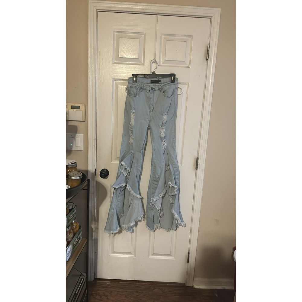 Purple Candy Womens Juniors Extreme Distressed Denim Flares XL
